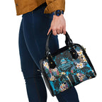 Cronulla-Sutherland Sharks Shoulder Handbag Tropical Island Floral Pattern With Black And Blue Accents