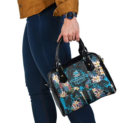 Cronulla-Sutherland Sharks Shoulder Handbag Tropical Island Floral Pattern With Black And Blue Accents