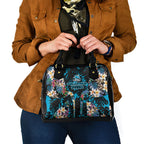Cronulla-Sutherland Sharks Shoulder Handbag Tropical Island Floral Pattern With Black And Blue Accents