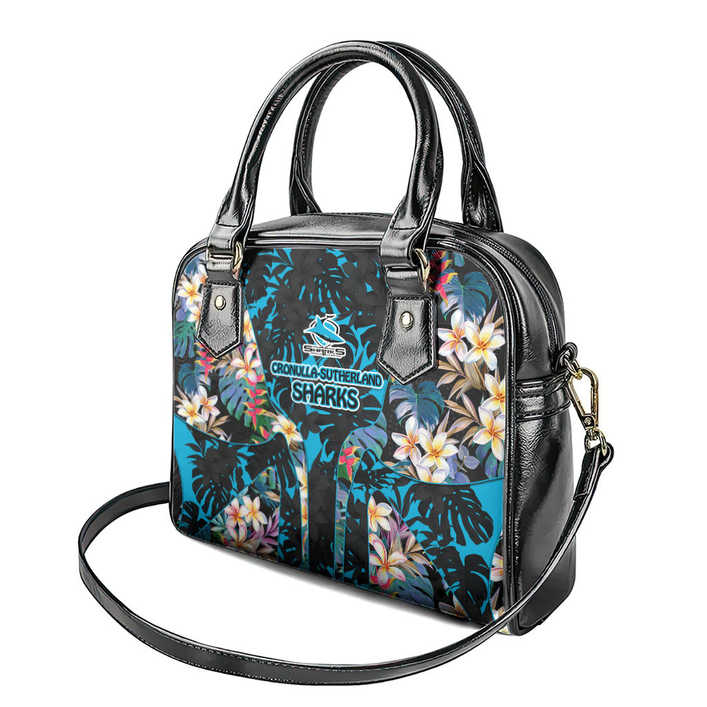 Cronulla-Sutherland Sharks Shoulder Handbag Tropical Island Floral Pattern With Black And Blue Accents