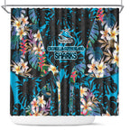 Cronulla-Sutherland Sharks Shower Curtain Tropical Island Floral Pattern With Black And Blue Accents