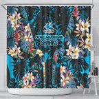 Cronulla-Sutherland Sharks Shower Curtain Tropical Island Floral Pattern With Black And Blue Accents