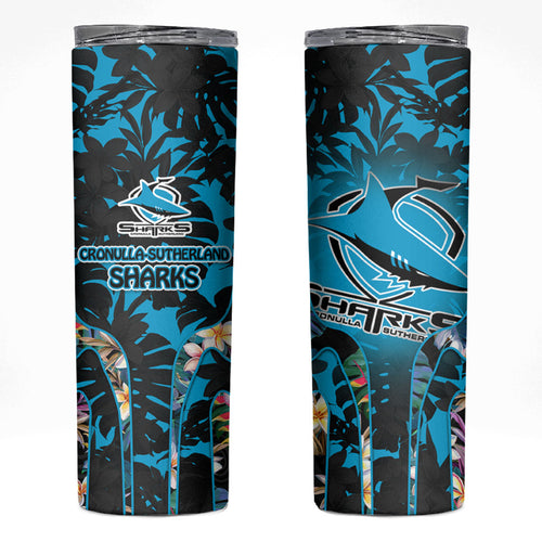 Cronulla-Sutherland Sharks Skinny Tumbler Tropical Island Floral Pattern With Black And Blue Accents