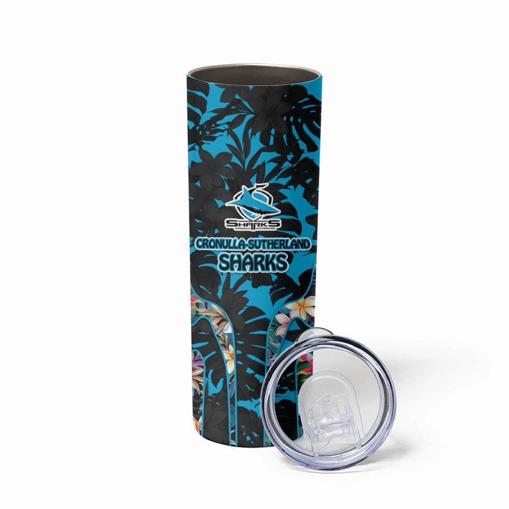 Cronulla-Sutherland Sharks Skinny Tumbler Tropical Island Floral Pattern With Black And Blue Accents