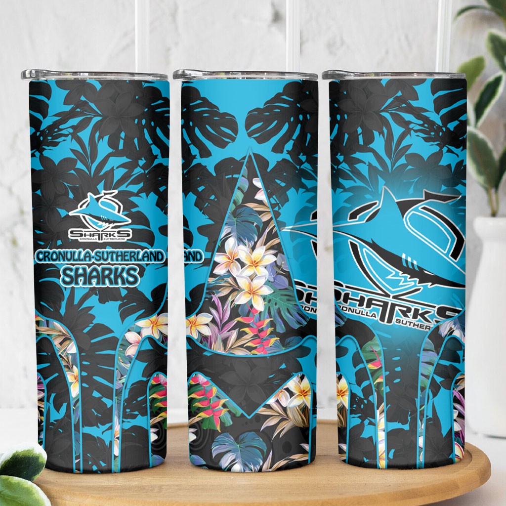 Cronulla-Sutherland Sharks Skinny Tumbler Tropical Island Floral Pattern With Black And Blue Accents