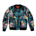 Cronulla-Sutherland Sharks Sleeve Zip Bomber Jacket Tropical Island Floral Pattern With Black And Blue Accents