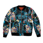 Cronulla-Sutherland Sharks Sleeve Zip Bomber Jacket Tropical Island Floral Pattern With Black And Blue Accents