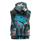 Cronulla-Sutherland Sharks Sleeveless Hoodie Tropical Island Floral Pattern With Black And Blue Accents