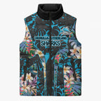 Cronulla-Sutherland Sharks Sleeveless Puffer Jacket Tropical Island Floral Pattern With Black And Blue Accents