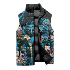 Cronulla-Sutherland Sharks Sleeveless Puffer Jacket Tropical Island Floral Pattern With Black And Blue Accents