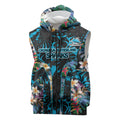 Cronulla-Sutherland Sharks Sleeveless Zip Hoodie Tropical Island Floral Pattern With Black And Blue Accents