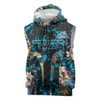 Cronulla-Sutherland Sharks Sleeveless Zip Hoodie Tropical Island Floral Pattern With Black And Blue Accents