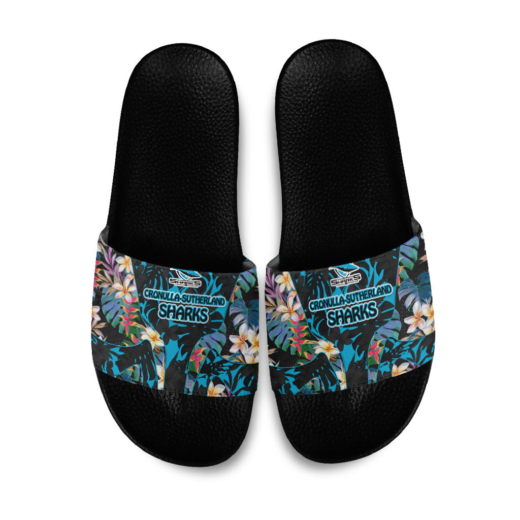 Cronulla-Sutherland Sharks Slide Sandals Tropical Island Floral Pattern With Black And Blue Accents