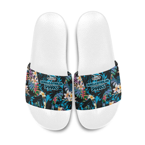 Cronulla-Sutherland Sharks Slide Sandals Tropical Island Floral Pattern With Black And Blue Accents