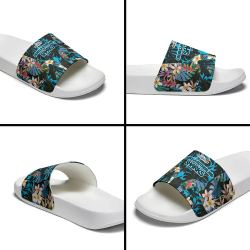 Cronulla-Sutherland Sharks Slide Sandals Tropical Island Floral Pattern With Black And Blue Accents
