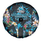Cronulla-Sutherland Sharks Spare Tire Cover Tropical Island Floral Pattern With Black And Blue Accents