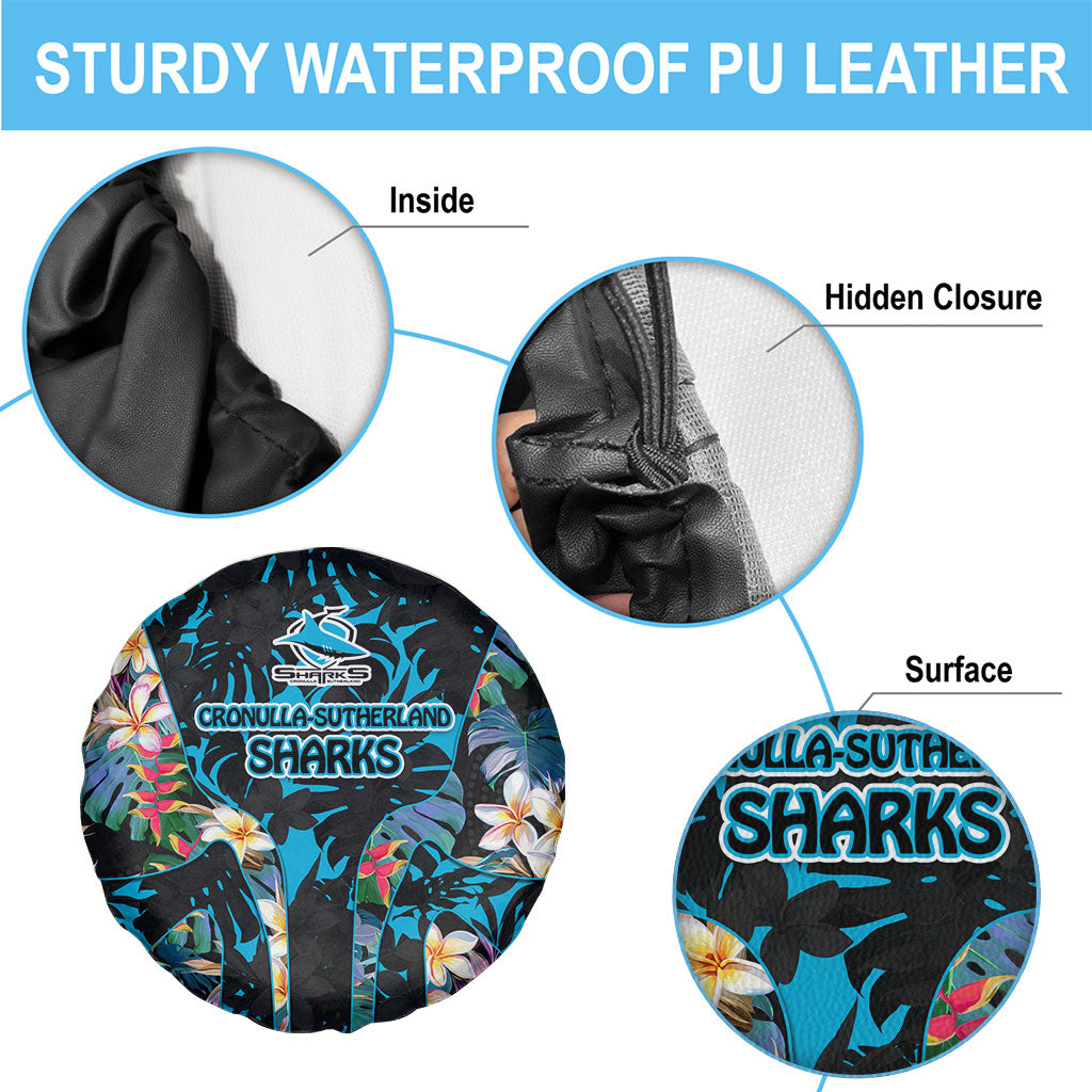 Cronulla-Sutherland Sharks Spare Tire Cover Tropical Island Floral Pattern With Black And Blue Accents