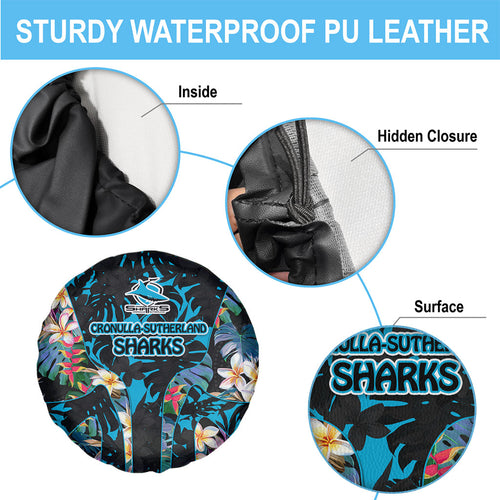 Cronulla-Sutherland Sharks Spare Tire Cover Tropical Island Floral Pattern With Black And Blue Accents