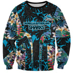 Cronulla-Sutherland Sharks Sweatshirt Tropical Island Floral Pattern With Black And Blue Accents