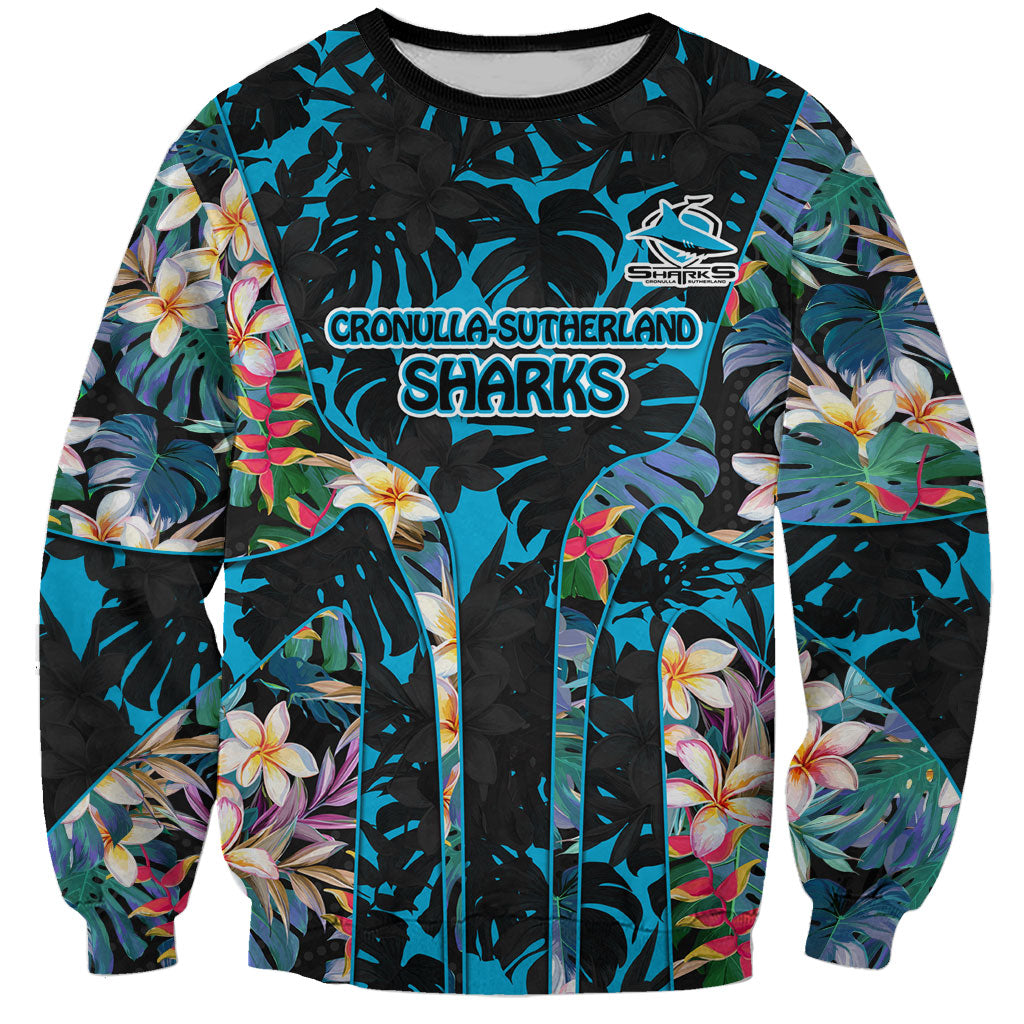 Cronulla-Sutherland Sharks Sweatshirt Tropical Island Floral Pattern With Black And Blue Accents