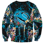 Cronulla-Sutherland Sharks Sweatshirt Tropical Island Floral Pattern With Black And Blue Accents