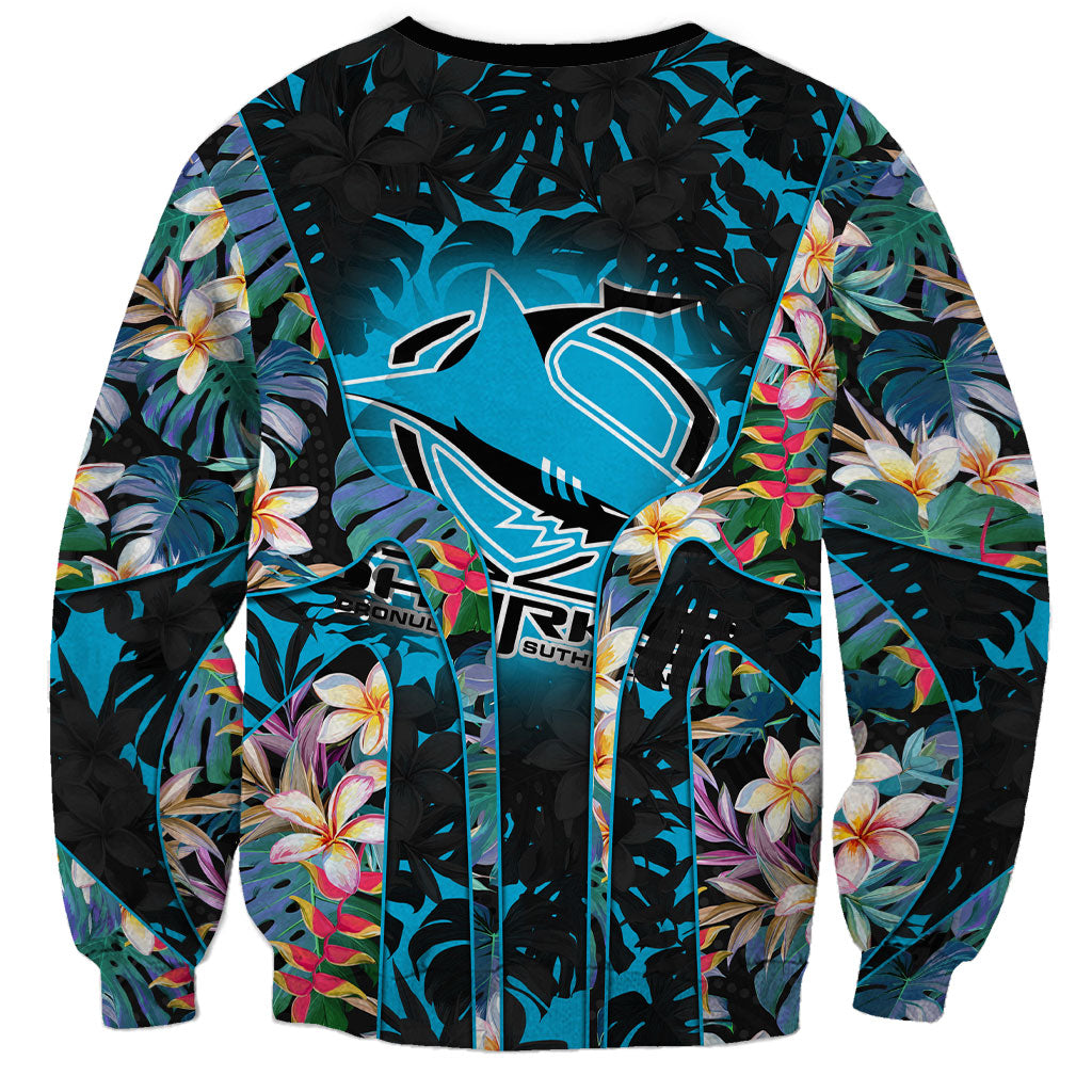 Cronulla-Sutherland Sharks Sweatshirt Tropical Island Floral Pattern With Black And Blue Accents