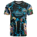 Cronulla-Sutherland Sharks T Shirt Tropical Island Floral Pattern With Black And Blue Accents