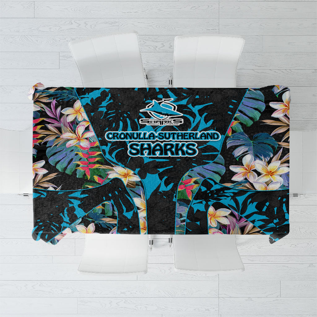 Cronulla-Sutherland Sharks Tablecloth Tropical Island Floral Pattern With Black And Blue Accents