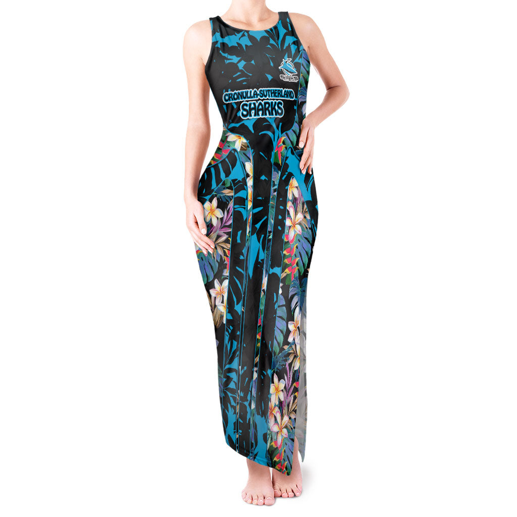 Cronulla-Sutherland Sharks Tank Maxi Dress Tropical Island Floral Pattern With Black And Blue Accents