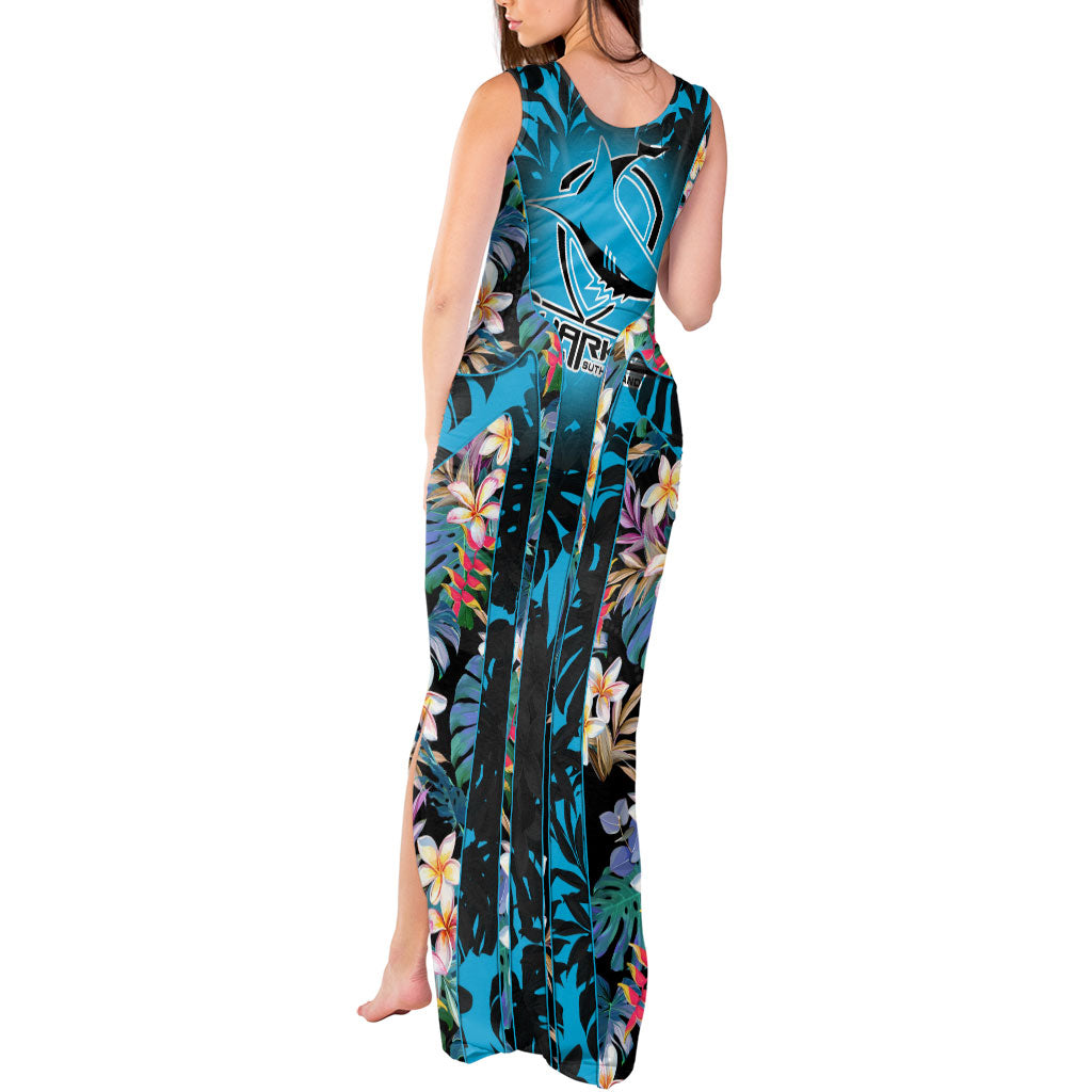 Cronulla-Sutherland Sharks Tank Maxi Dress Tropical Island Floral Pattern With Black And Blue Accents