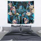 Cronulla-Sutherland Sharks Tapestry Tropical Island Floral Pattern With Black And Blue Accents