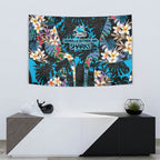 Cronulla-Sutherland Sharks Tapestry Tropical Island Floral Pattern With Black And Blue Accents