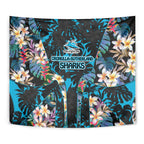 Cronulla-Sutherland Sharks Tapestry Tropical Island Floral Pattern With Black And Blue Accents