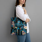 Cronulla-Sutherland Sharks Tote Bag Tropical Island Floral Pattern With Black And Blue Accents