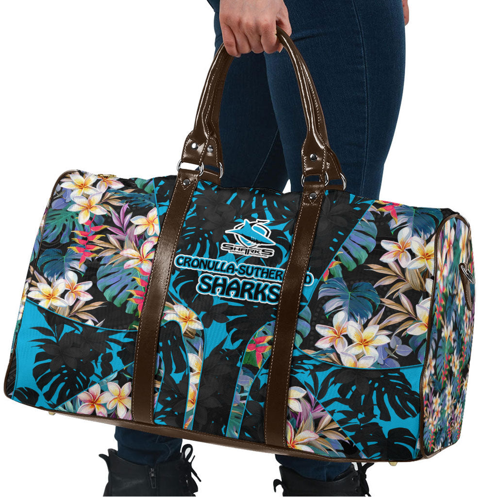 Cronulla-Sutherland Sharks Travel Bag Tropical Island Floral Pattern With Black And Blue Accents