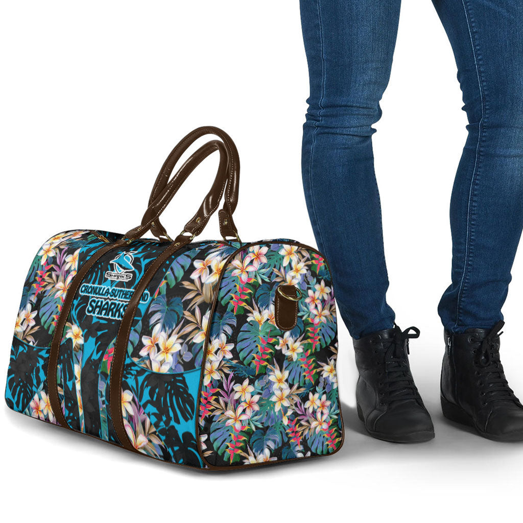 Cronulla-Sutherland Sharks Travel Bag Tropical Island Floral Pattern With Black And Blue Accents