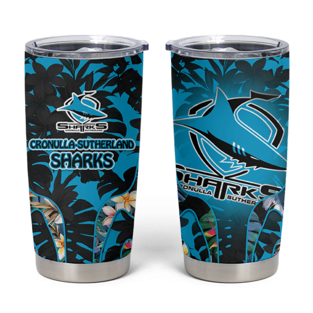 Cronulla-Sutherland Sharks Tumbler Cup Tropical Island Floral Pattern With Black And Blue Accents