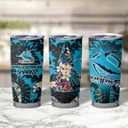 Cronulla-Sutherland Sharks Tumbler Cup Tropical Island Floral Pattern With Black And Blue Accents