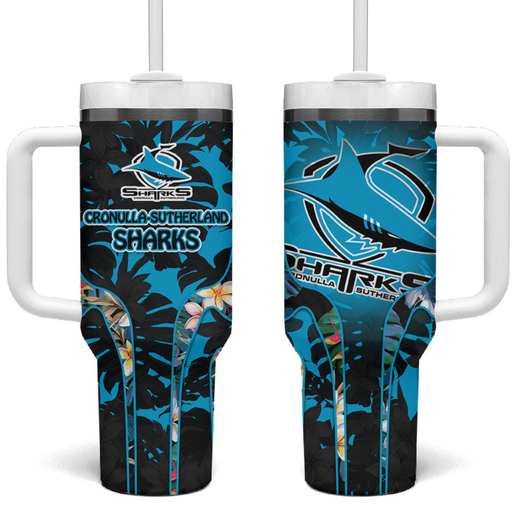 Cronulla-Sutherland Sharks Tumbler With Handle Tropical Island Floral Pattern With Black And Blue Accents