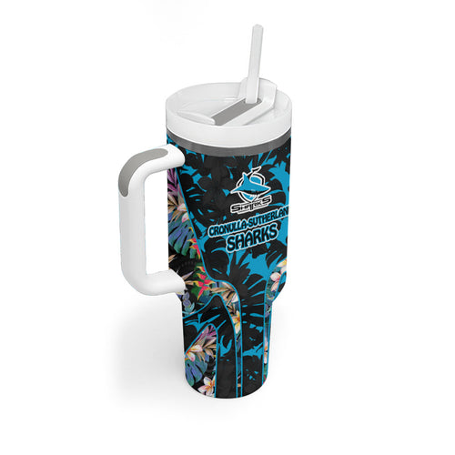 Cronulla-Sutherland Sharks Tumbler With Handle Tropical Island Floral Pattern With Black And Blue Accents