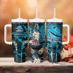 Cronulla-Sutherland Sharks Tumbler With Handle Tropical Island Floral Pattern With Black And Blue Accents