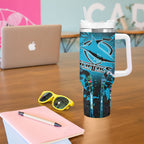 Cronulla-Sutherland Sharks Tumbler With Handle Tropical Island Floral Pattern With Black And Blue Accents