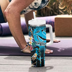 Cronulla-Sutherland Sharks Tumbler With Handle Tropical Island Floral Pattern With Black And Blue Accents