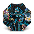 Cronulla-Sutherland Sharks Umbrella Tropical Island Floral Pattern With Black And Blue Accents