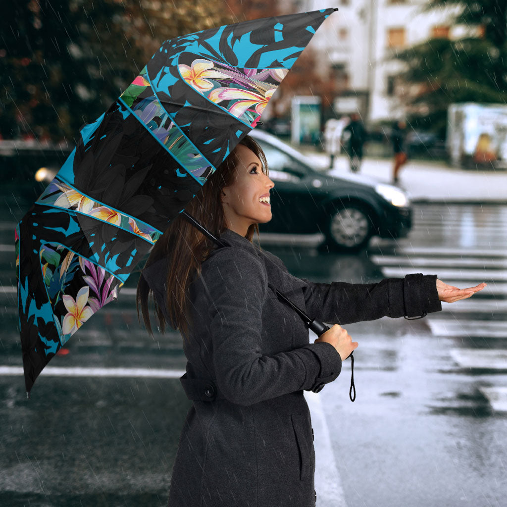 Cronulla-Sutherland Sharks Umbrella Tropical Island Floral Pattern With Black And Blue Accents