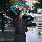Cronulla-Sutherland Sharks Umbrella Tropical Island Floral Pattern With Black And Blue Accents