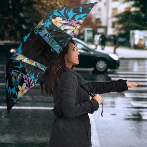 Cronulla-Sutherland Sharks Umbrella Tropical Island Floral Pattern With Black And Blue Accents