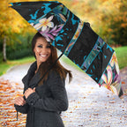 Cronulla-Sutherland Sharks Umbrella Tropical Island Floral Pattern With Black And Blue Accents