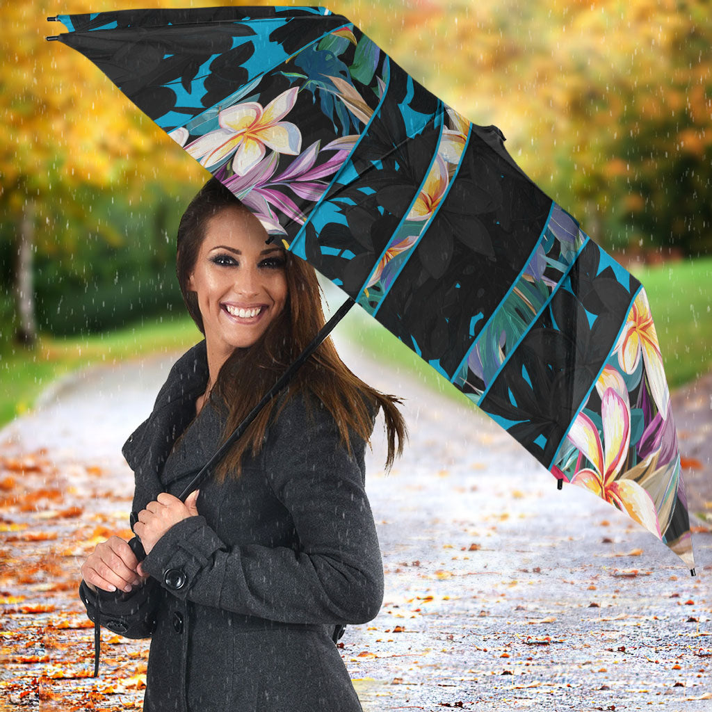Cronulla-Sutherland Sharks Umbrella Tropical Island Floral Pattern With Black And Blue Accents