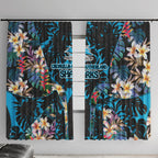 Cronulla-Sutherland Sharks Window Curtain Tropical Island Floral Pattern With Black And Blue Accents